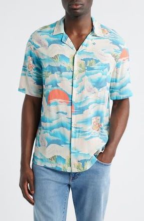 AllSaints Saipan Print Relaxed Fit Cotton Camp Shirt in Blueberry Blue at Nordstrom Rack, Size Large