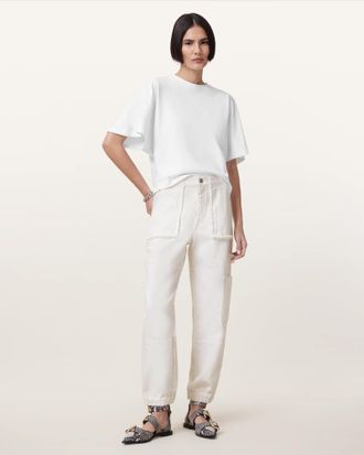 AllSaints Womens Cotton Mila Tapered Cargo Denim Trousers, Size: UK 14/US 10