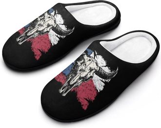 Generic Vintage Texas Buffalo Skull Flag Mens Slippers Comfortable And Non-slip Cotton Slipper Shoe for House