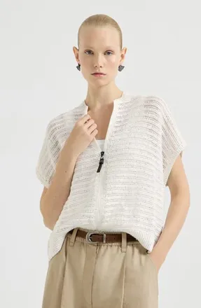 Brunello Cucinelli Cardigan with openwork stripes in White at Nordstrom, Size Xx-Small