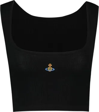 Vivienne Westwood Tops, Dames, Zwart, L, Cropped Ribbed Tanktop
