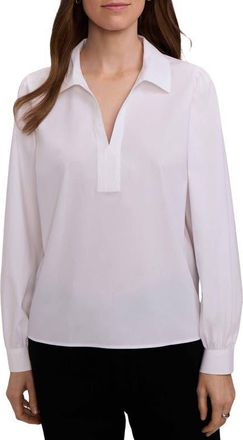 Foxcroft Alix Long Sleeve Popover Top in White at Nordstrom, Size X-Large