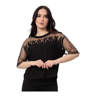 A|X Armani Exchange T-Shirts, female, Black, Size: XL Black Transparent Shoulder Logo T-shirt