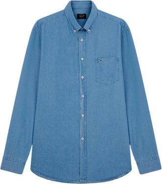 Paul & Shark Denim Katoenen Button Down Shirt - Heren - Casual Overhemden - Blauw - L - Katoen - Overhemden