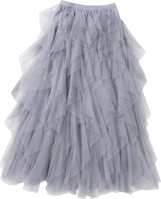 Generic Evening Dresses for Women UK Irregular Mesh Half Length Skirt Womens Spring and Summer Multilayer Cake Skirt Poached Long Skirt 2024 Skater Dresses fo