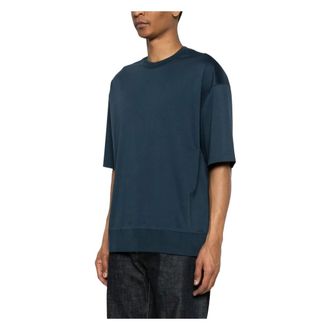 Calvin Klein T-Shirts, male, Blue, Size: S Mercerized Interlock Cuff Crew
