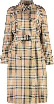 Burberry Geruite Trenchcoat met Riem - Dames - Trenchcoats - Beige - XS - Leer - Jassen