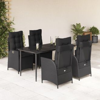 vidaXL Set De Muebles Jard&iacute;n 5 Pzas Con Cojines Rat&aacute;n Sint&eacute;tico Negro Vidaxl