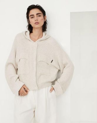 Brunello Cucinelli Light Beige Knitted Jacket, Size XXL