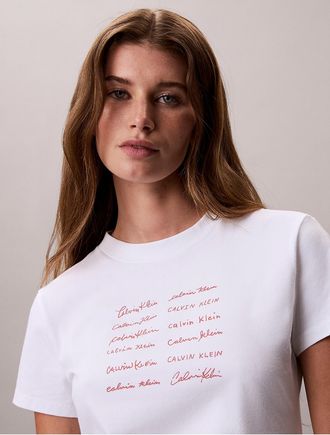 Calvin Klein Jeans Calvin Klein Womens Logo Font Graphic Slim T-Shirt - Open White - XL