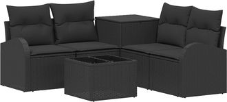 vidaXL Juego De Sof&aacute; 6 Uds. Negro Rat&aacute;n Sint&eacute;tico Y Acero Vidaxl