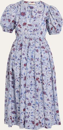 Ulla Johnson Adriana Printed Puff-Sleeve Midi Dress