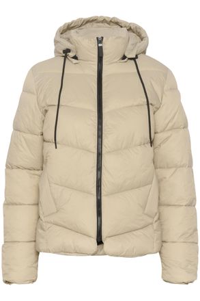 Kaffe Womens Puffer Jacket High Collar Hooded Hip Length Zipper Regular Fit Outerwear, Feather Gray, UK 12