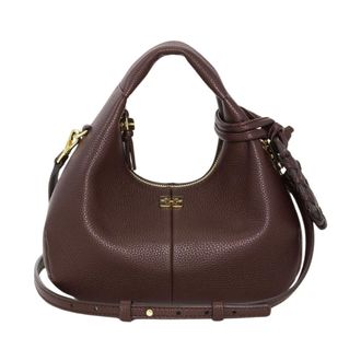 Ganni Hobo Mini Grained - Dames - Tassen - Bruin - Maat: ONE Size Zijde