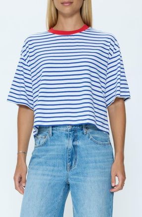 Pistola Denim Mae Stripe Cotton Back Cutout Crop T-Shirt in Maritime Red at Nordstrom, Size X-Small