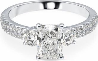 Grown Brilliance 1 3/4 Carat Radiant with Round Lab Grown 3 Stone Diamond Engagement Ring in 14K White Gold, G Color, SI Clarity, Gift Box Included