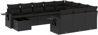 vidaXL Set De Sof&aacute;s De Jard&iacute;n 11 Pzas Y Cojines Rat&aacute;n Sint&eacute;tico Negro Vidaxl