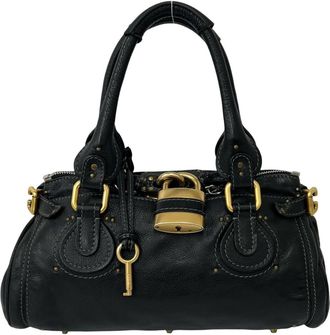 Chlo&eacute; Black Leather Boston Bag Handbag Tote Bag (Pre-Owned)