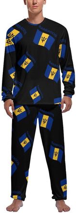 Generic Flag of Barbados. Mens Pyjama Set Soft Long Sleeve Sleepwear Lounge Set Pjs