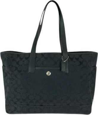 Coach Pre-owned Tote Bags, female, Black, Size: ONE SIZE Pre-owned Signature Canvas Leather Tote Bag