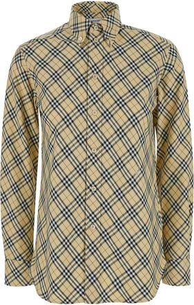 Burberry Beige Oversize Shirt With All-over Check Motiv In Cotton Woman