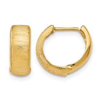 Diamond2Deal 14K Yellow Gold Polished and Textured Hinged Hoop Earrings