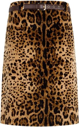 Max Mara Rokken, Dames, Veelkleurig, M, Katoen, Max Mara Studio Luipaardprint Midi Rok met Riem