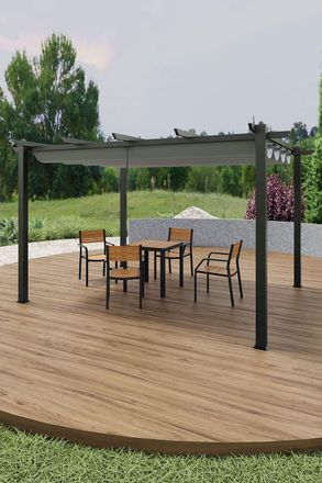Living and Home 13x10ft Aluminium Pergola with Retractable Roof in Light Grey