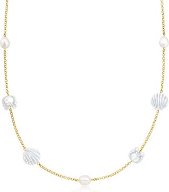 Ross-Simons Mother-Of-Pearl and 8-8.5mm Cultured Pearl Sea Life Necklace in 18kt Gold Over Sterling