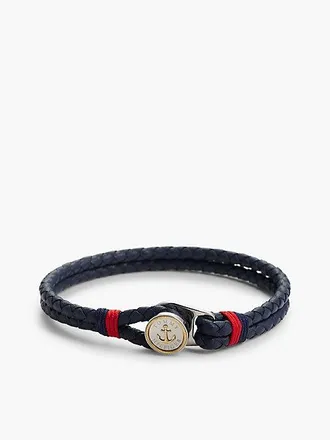 Tommy Hilfiger Gold-Plated Nautical Charm Blue Leather Bracelet