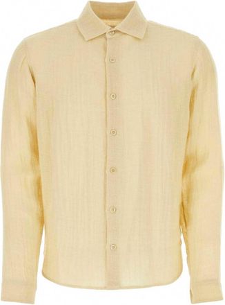 Le Kasha Mens Dewas Linen Shirt In Yellow