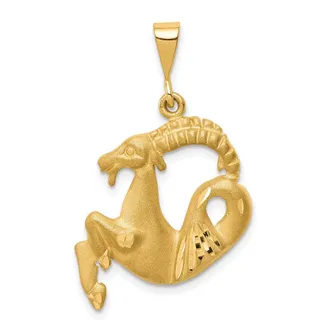 Diamond2Deal 14k Yellow Gold Satin Diamond-cut Capricorn Zodiac Charm