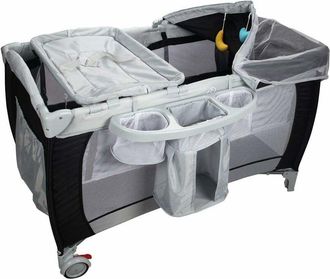 Costway Costway Cuna De Beb&eacute; Cama Viaje Plegable Con Rueda Con Colch&oacute;n Para Cambiador Pa&ntilde;al Con Funci&oacute;n De Oscilante (negro)