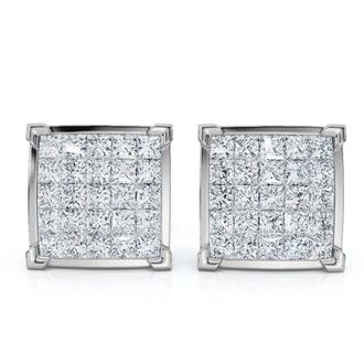 Pompeii3 1 Ct Diamond Princess Cut Screw Back Studs Womens Earrings 10k White Gold