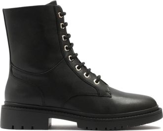 Kazar Warme zwarte platte enkellaarsjes met rits en vetersluiting. Dit product valt klein uit. - Dames - Veterlaarzen - Zwart - 40 EU - Leer - Schoenen