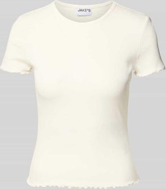 Jake*s Casual T-Shirt mit Muschelsaum in Offwhite, Gr&ouml;&szlig;e XXL