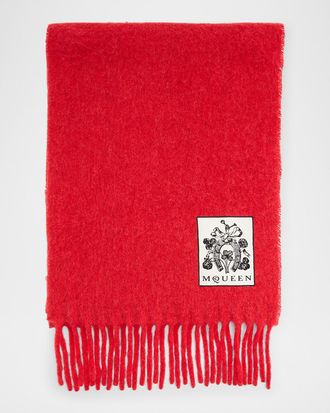 Alexander McQueen Logo Patch Fringe Scarf