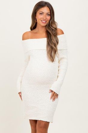 Pinkblush Off The Shoulder Knit Sweater Mini Dress in Ivory at Nordstrom, Size Medium