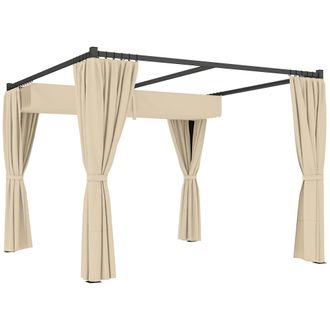 OUTSUNNY 3 x 3(m) Pergola with Retractable Roof and Curtains - Khaki | TJ Hughes