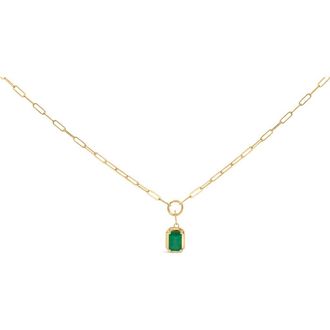 House of Brilliance 10K Yellow Gold Emerald Cut 6x4 MM Green Emerald Solitaire Pendant Necklace at Nordstrom