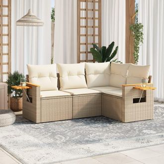 vidaXL Vidaxl - Juego De Sof&aacute;s Jard&iacute;n Con Cojines 4 Pzas Rat&aacute;n Sint&eacute;tico Beige