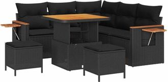 vidaXL Garden Sofa Set with Cushion 9 pcs Black Poly Rattan vidaXL
