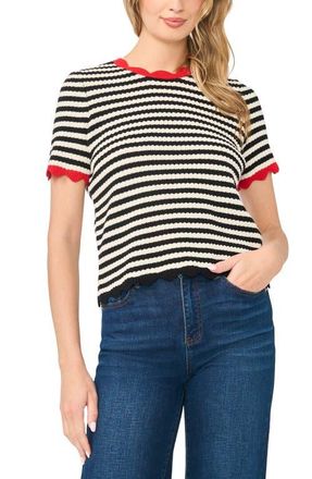 CeCe by Cynthia Steffe Stripe Pointelle Crewneck Sweater in Black at Nordstrom, Size Xx-Small