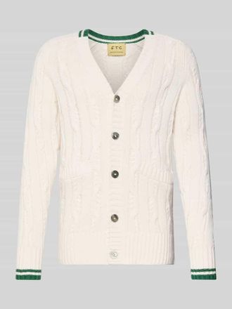 FTC Slim Fit Cardigan mit Kaschmir-Anteil in Strick-Optik in Offwhite, Gr&ouml;&szlig;e 48