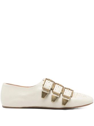 Chlo&eacute; Susanna buckle embellished ballet flats - women - Buffalo Leather/Lambskin/Lambskin - 38.5 - Neutrals