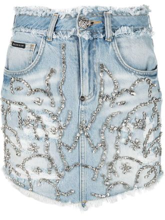 Philipp Plein Minigonna con decorazione di cristalli - Blu