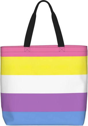Generic Women Handbag Bigender Pride Flag Ladies Shopping Shoulder Bag Folding Retro Shopping Bags, For Wedding, Graduation, Work, Swim, School