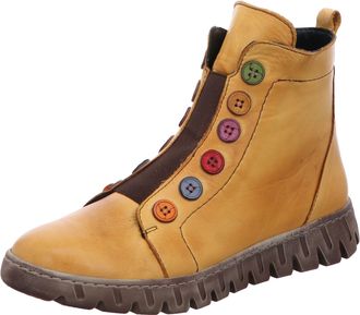 Gemini 337135-02 Womens Leather Ankle Boots with Elasticated and Colourful Button Placket, yellow, 7 UK