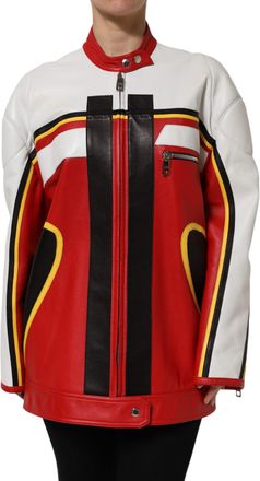 Dolce & Gabbana Womens Multicolor Leather Biker Full Zip Coat Jacket Lambskin Clothing