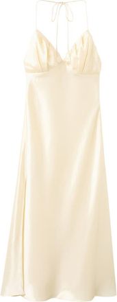 Mango Satin Halter Neck Slip Dress in Ecru at Nordstrom, Size 6